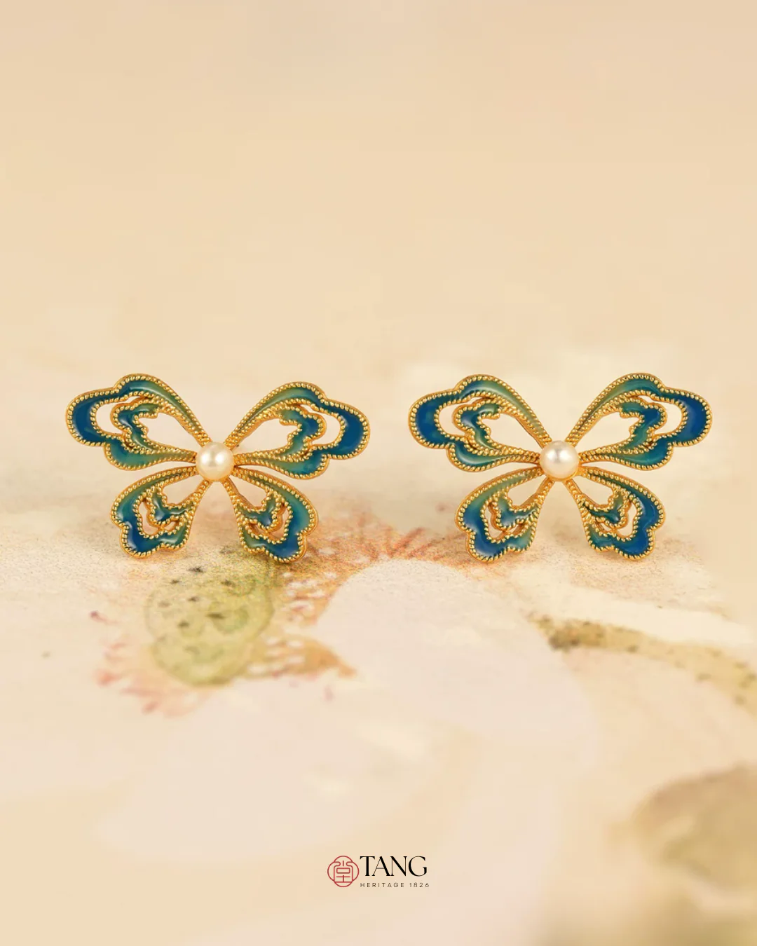 Gold Vermeil Enamel Butterfly Pearl Earrings - Image 13