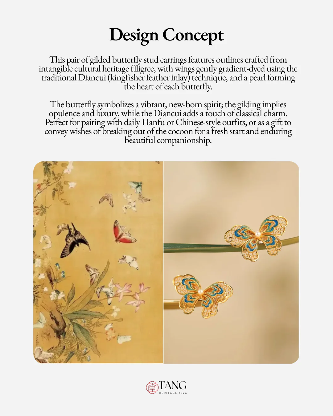Gold Vermeil Enamel Butterfly Pearl Earrings - Image 3