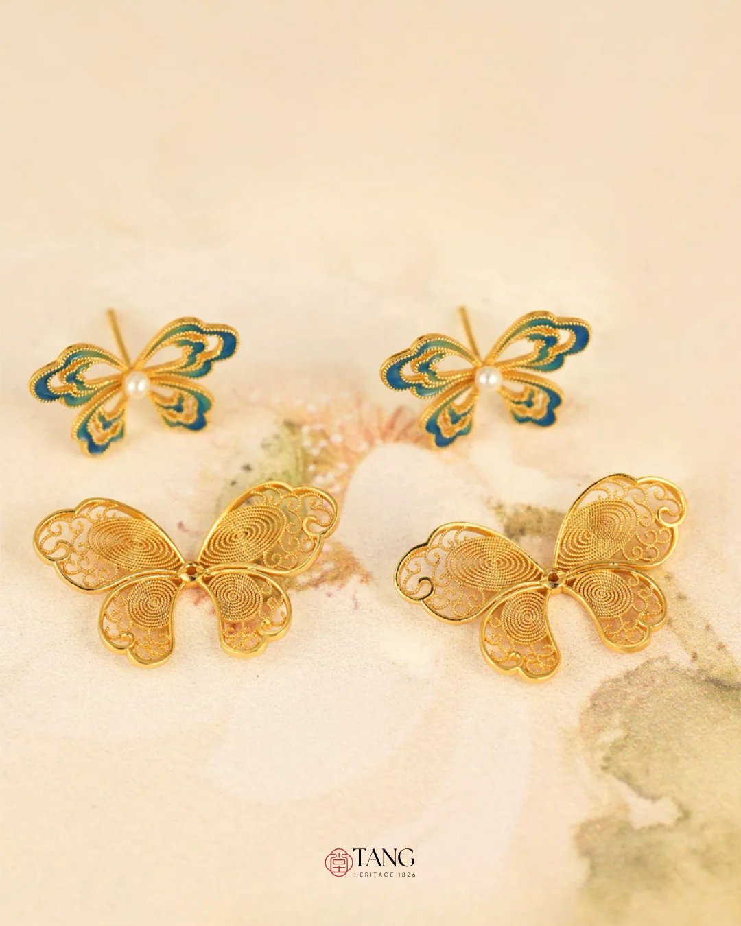 Gold Vermeil Enamel Butterfly Pearl Earrings - Image 6