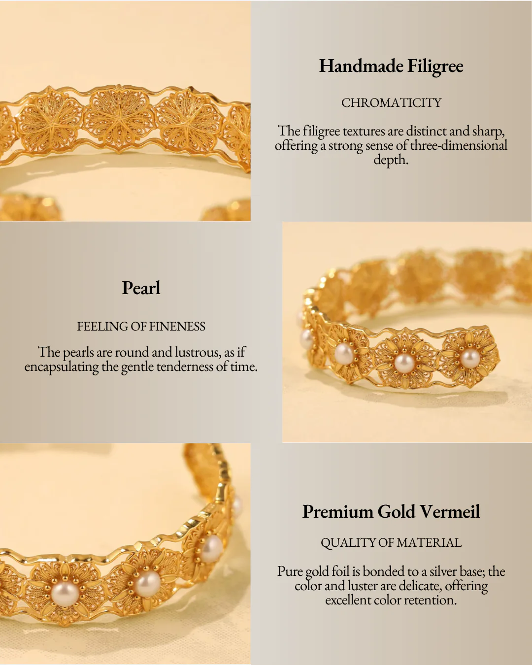 Gold Vermeil Filigree Blossom Cuff - Image 4