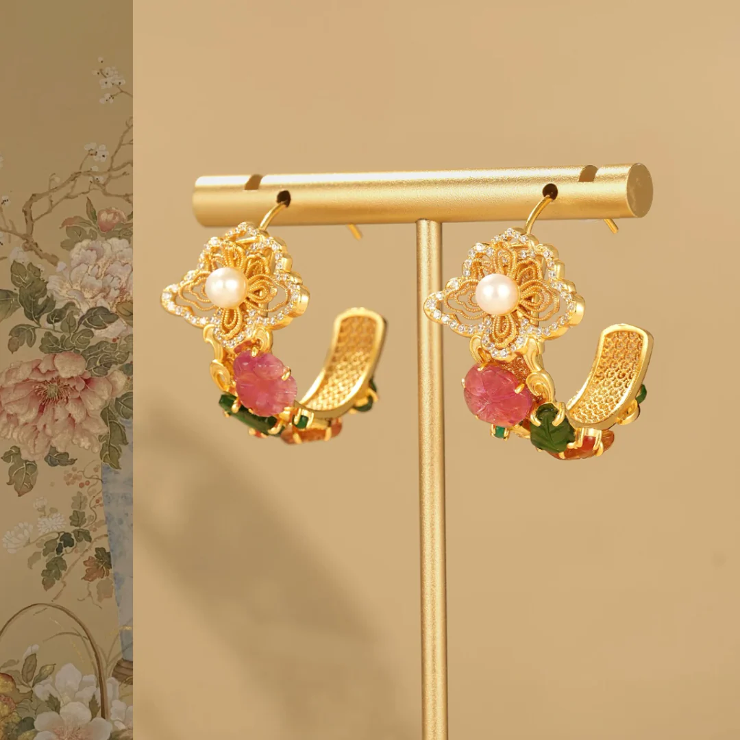 Gold Vermeil Floral Cluster Pearl Earrings