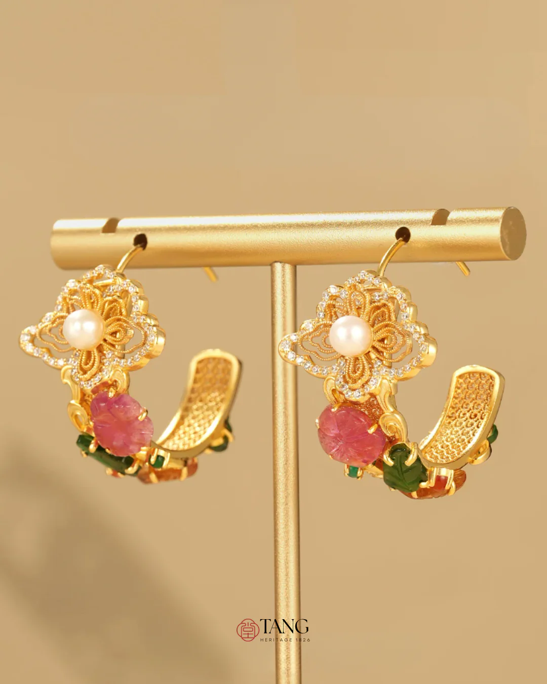 Gold Vermeil Floral Cluster Pearl Earrings - Image 2