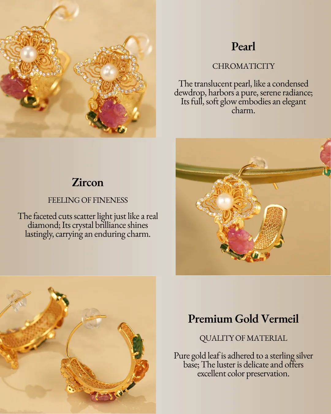Gold Vermeil Floral Cluster Pearl Earrings - Image 4