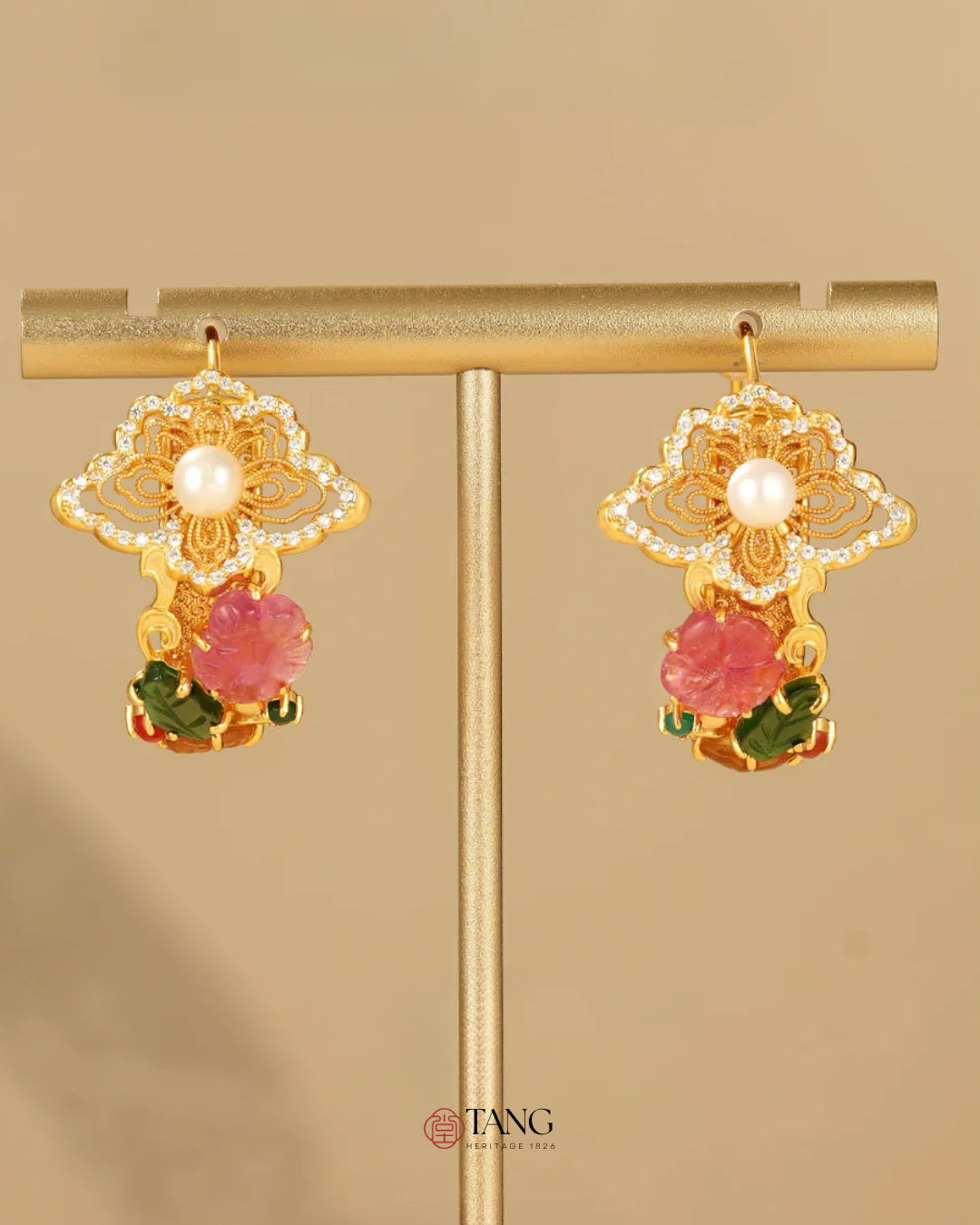 Gold Vermeil Floral Cluster Pearl Earrings - Image 7