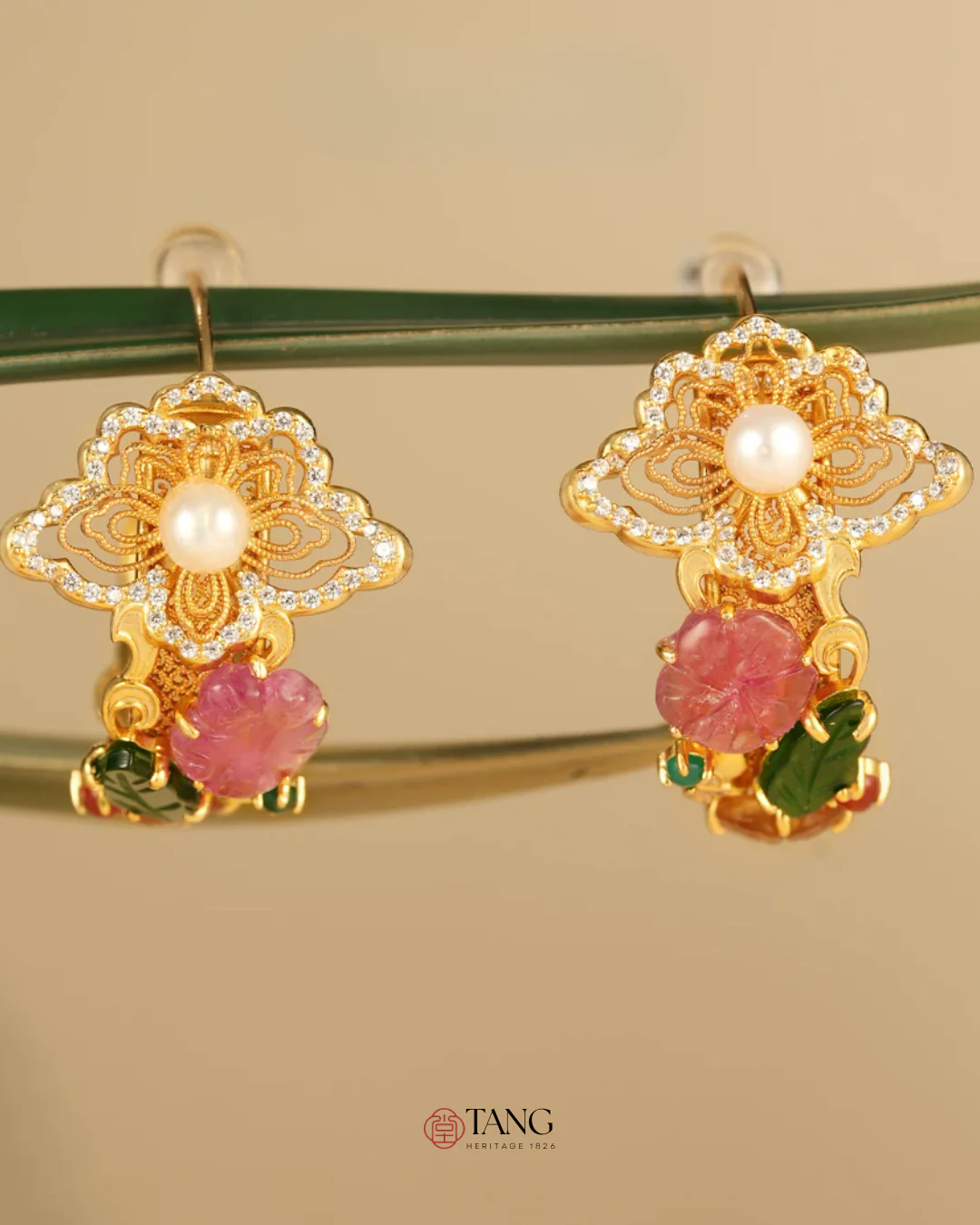 Gold Vermeil Floral Cluster Pearl Earrings - Image 9