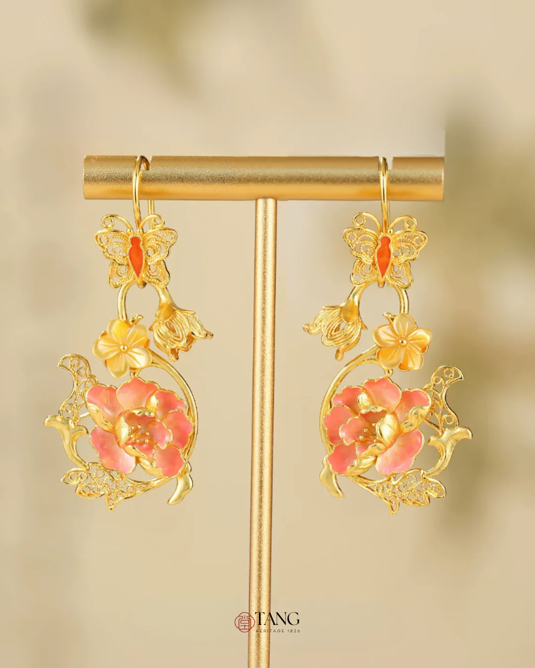 Gold Vermeil Hibiscus Butterfly Enamel Earrings - Image 2