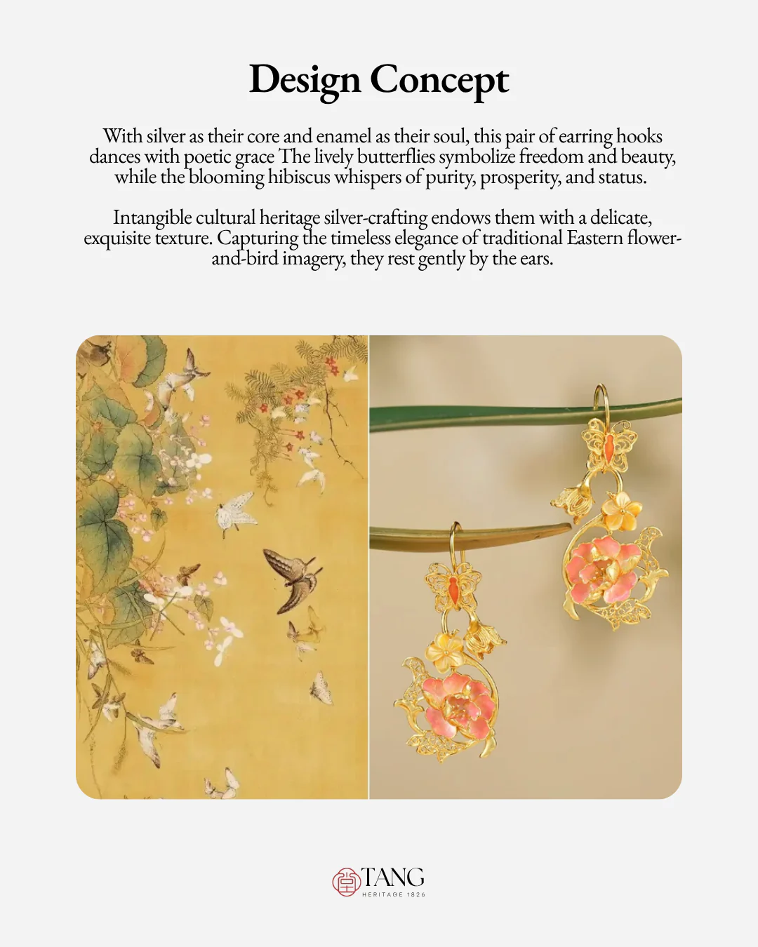 Gold Vermeil Hibiscus Butterfly Enamel Earrings - Image 3