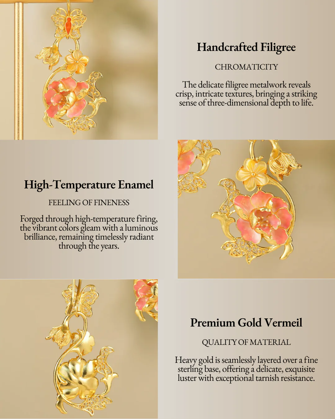 Gold Vermeil Hibiscus Butterfly Enamel Earrings - Image 4