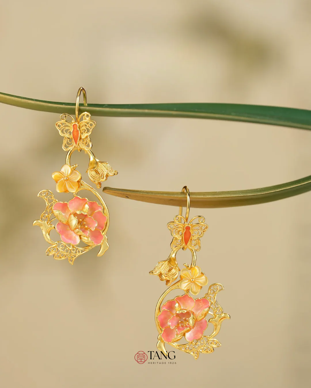 Gold Vermeil Hibiscus Butterfly Enamel Earrings - Image 5