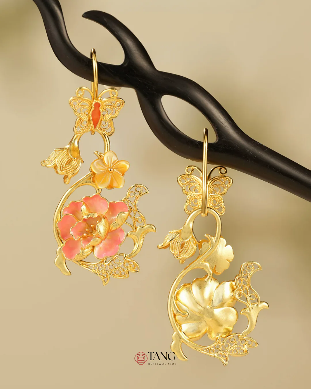 Gold Vermeil Hibiscus Butterfly Enamel Earrings - Image 7