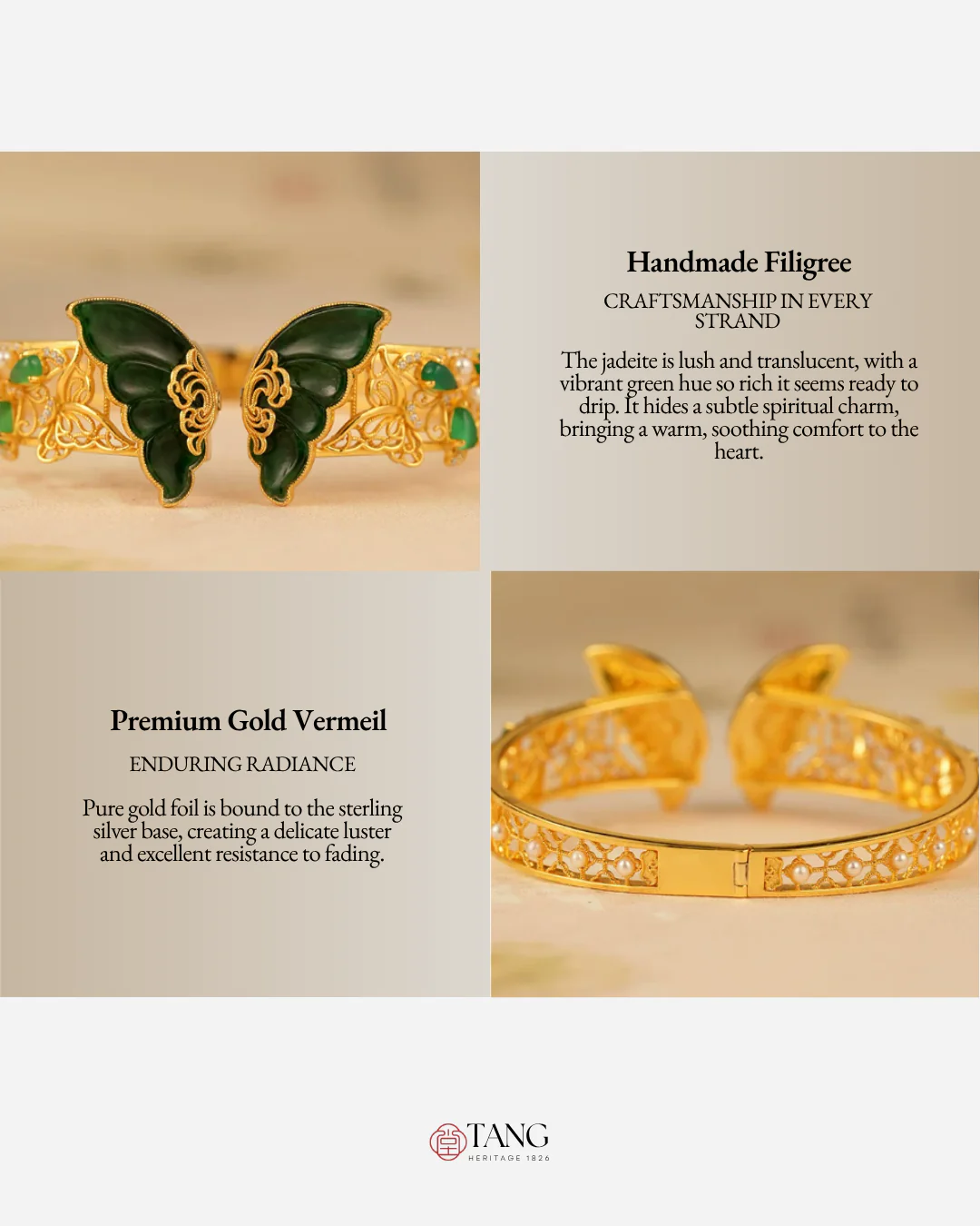 Gold Vermeil Jadeite Butterfly Bangle - Image 4
