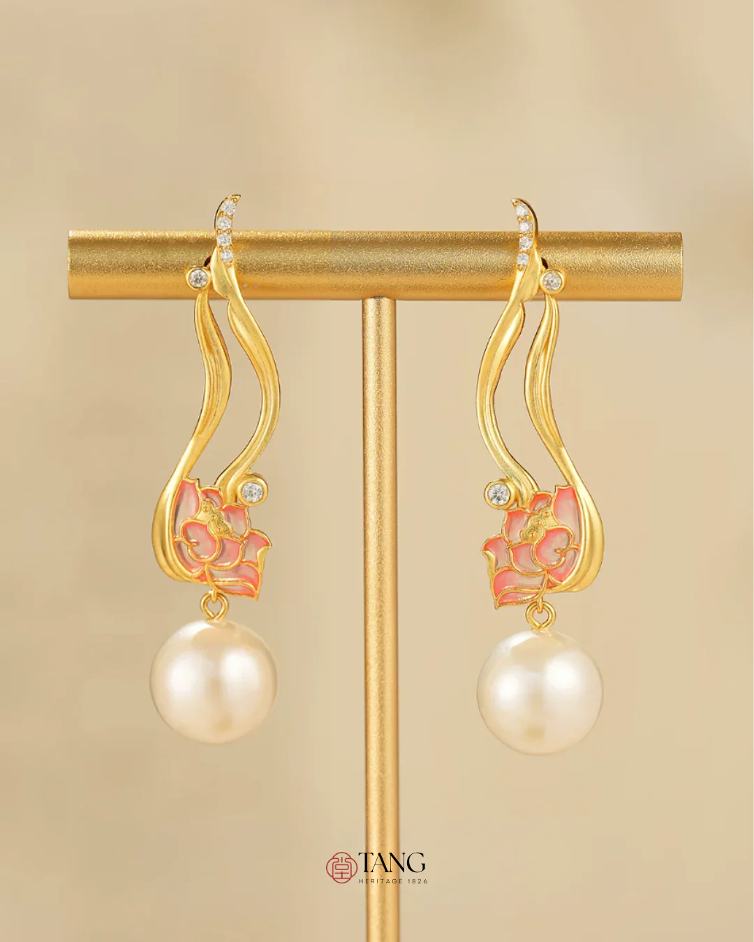 Gold Vermeil Lotus Pearl Drop Earrings - Image 2