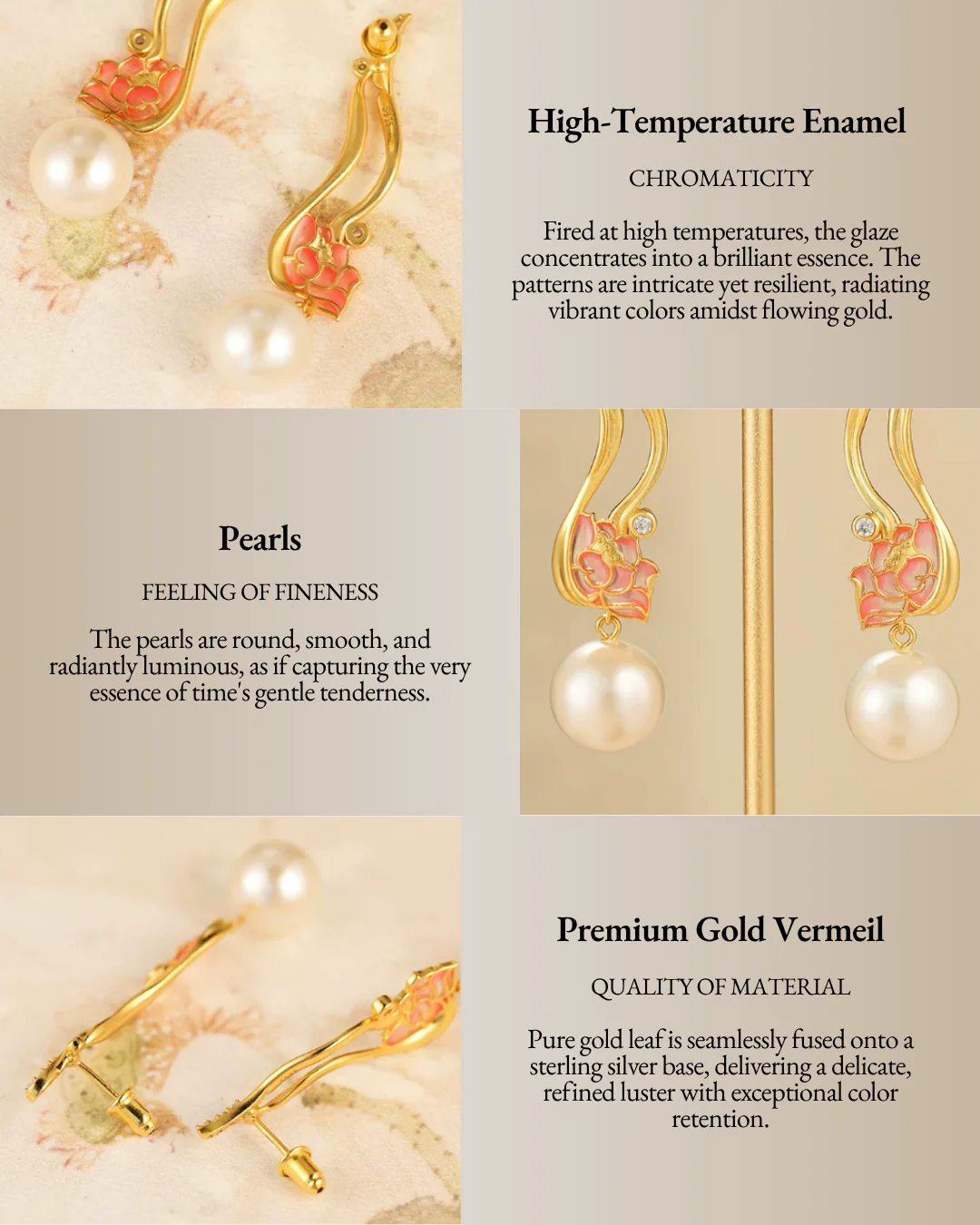 Gold Vermeil Lotus Pearl Drop Earrings - Image 4
