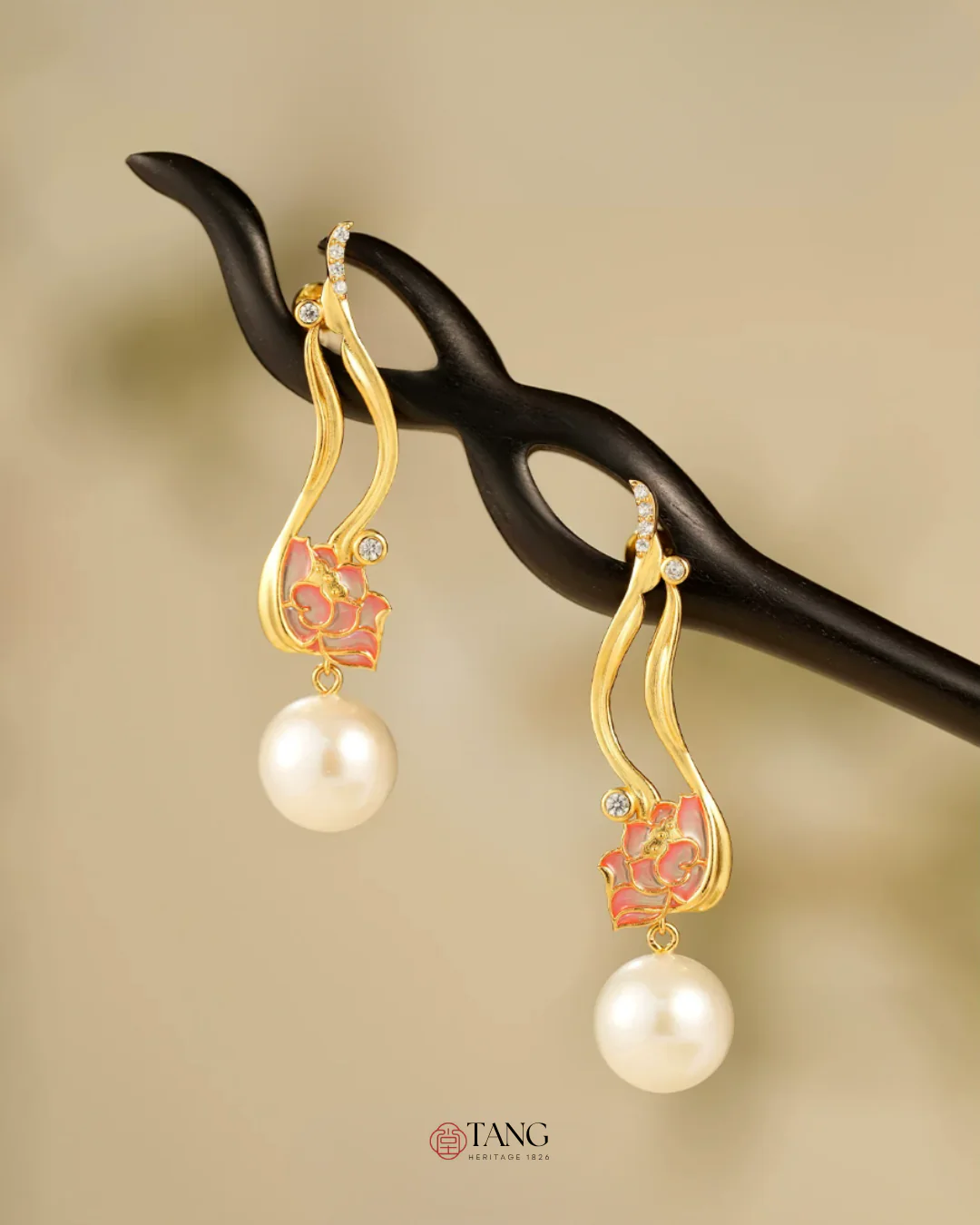 Gold Vermeil Lotus Pearl Drop Earrings - Image 5