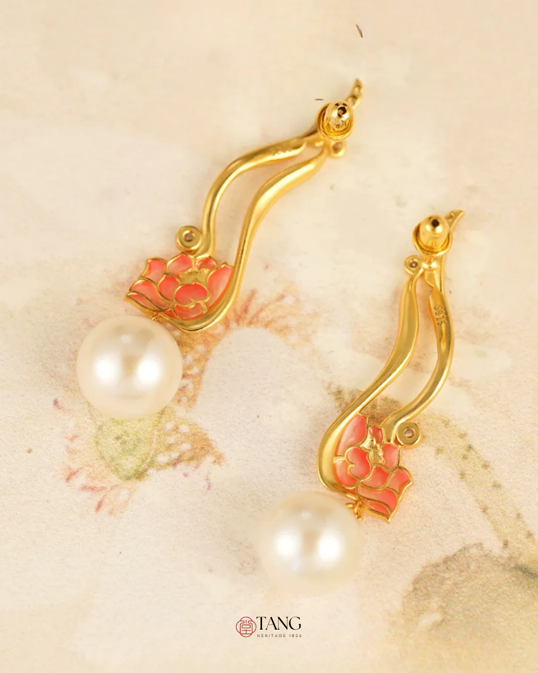Gold Vermeil Lotus Pearl Drop Earrings - Image 7