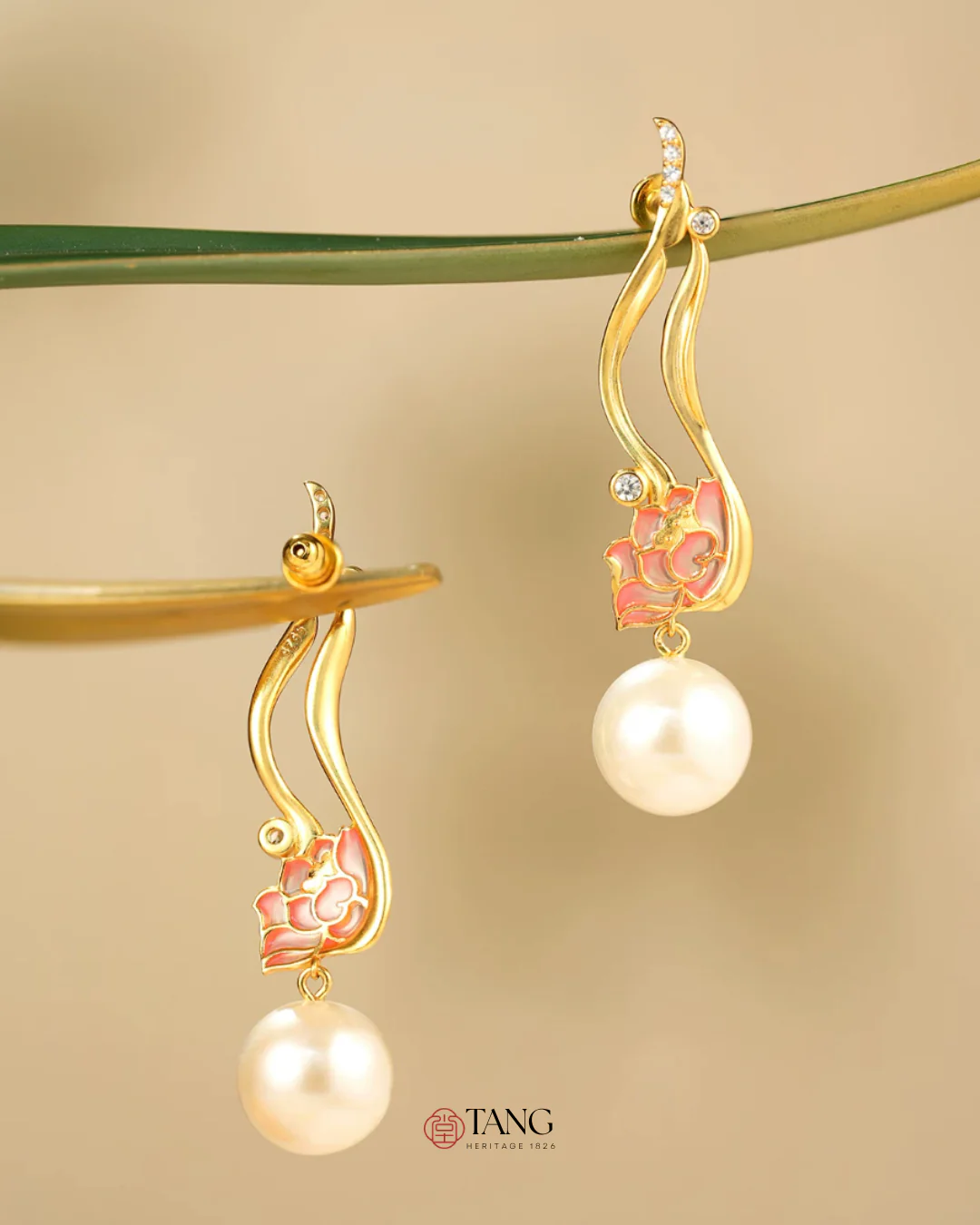 Gold Vermeil Lotus Pearl Drop Earrings - Image 9