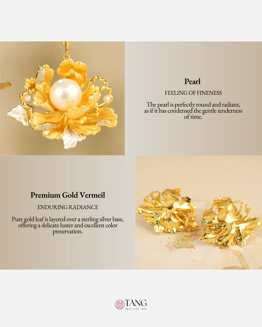 Gold Vermeil Peony Pearl Earrings - Image 4