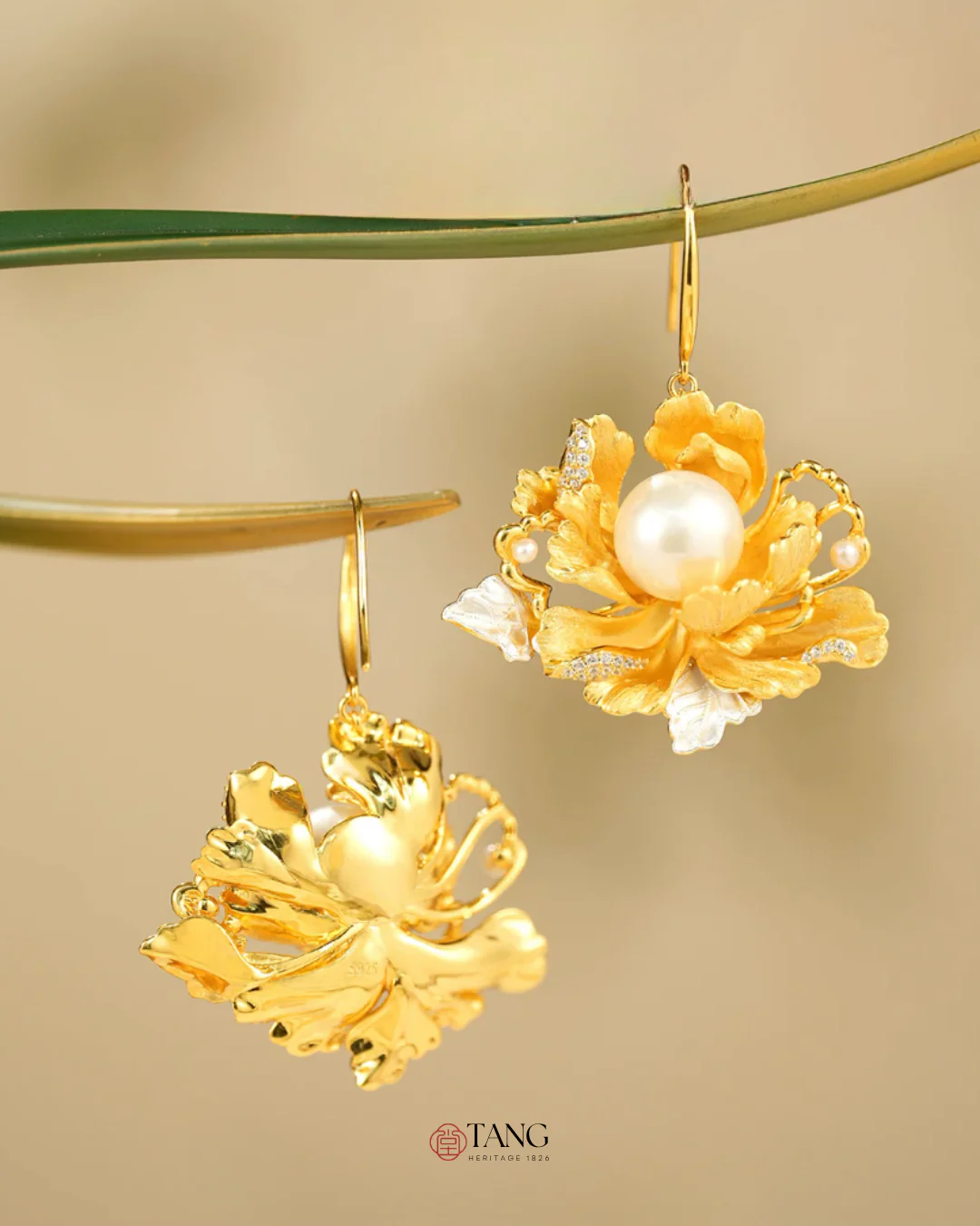Gold Vermeil Peony Pearl Earrings - Image 5