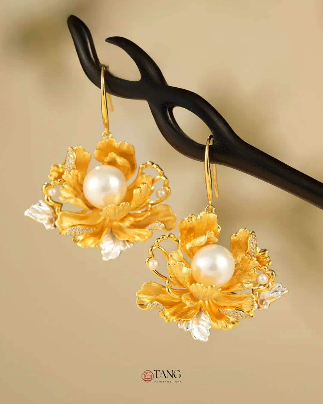Gold Vermeil Peony Pearl Earrings - Image 7