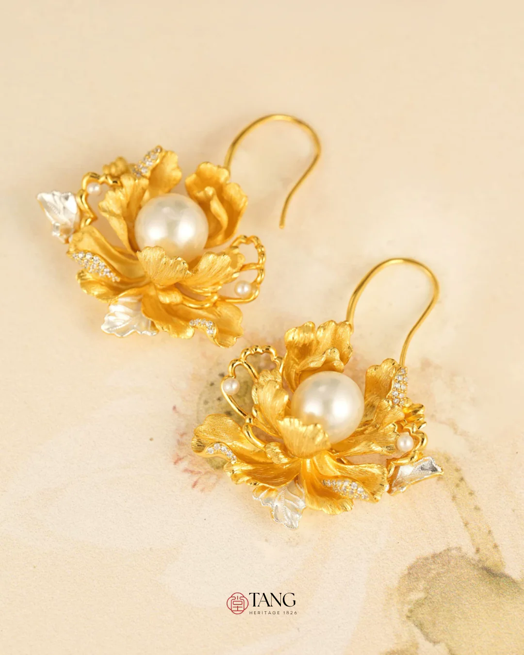 Gold Vermeil Peony Pearl Earrings - Image 9
