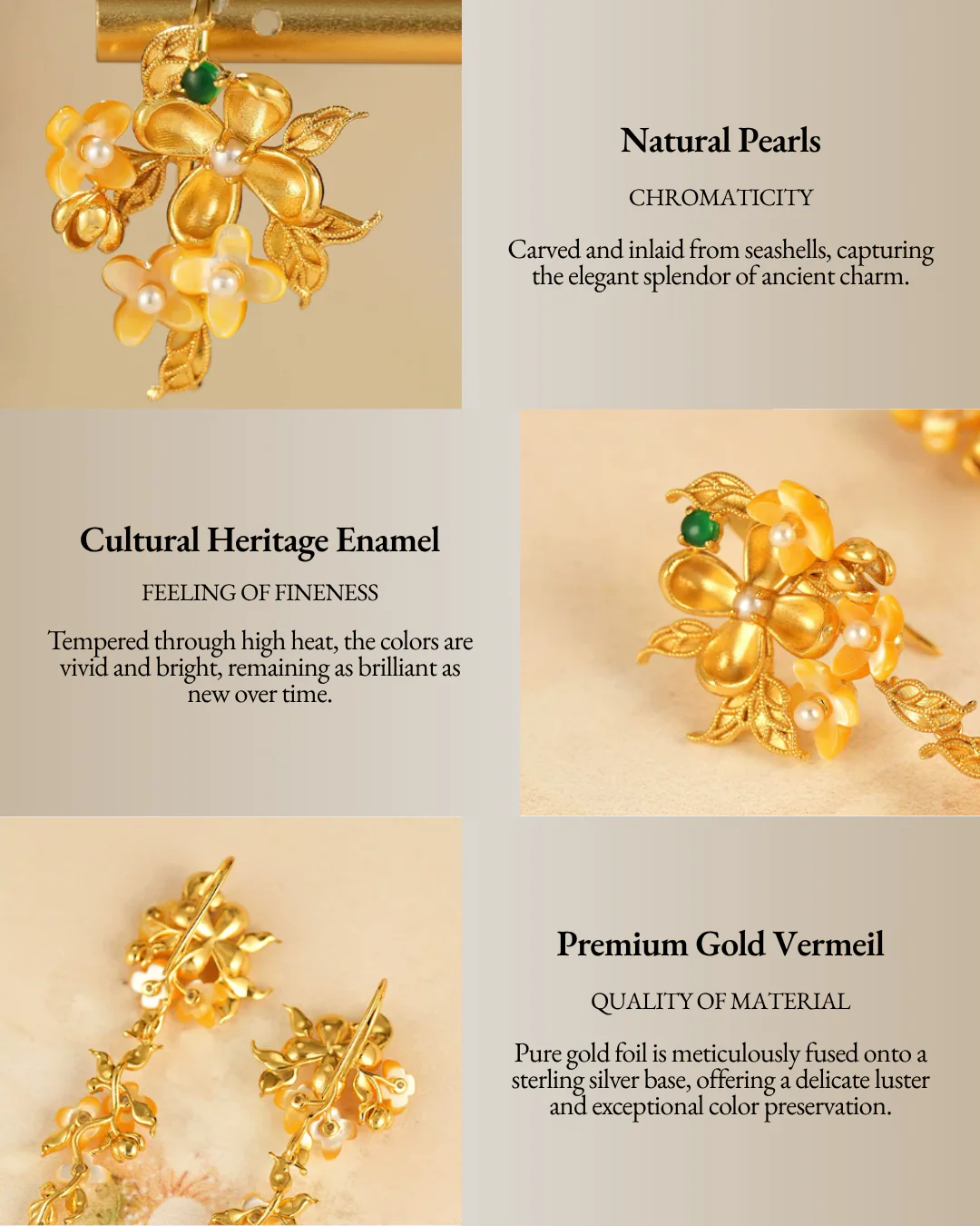 Gold Vermeil Osmanthus Bloom Drop Earrings - Image 4