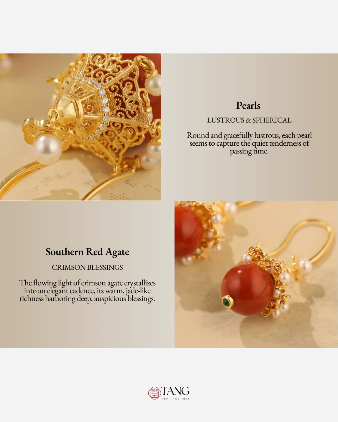 Gold Vermeil Palace Lantern Agate Pearl Earrings - Image 4