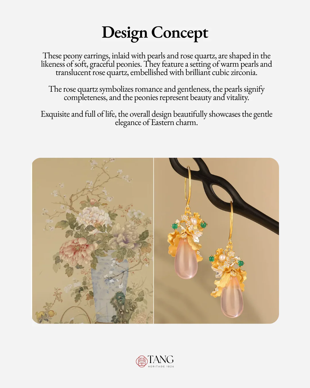 Gold Vermeil Peony Rose Quartz Drop Earrings - Image 2
