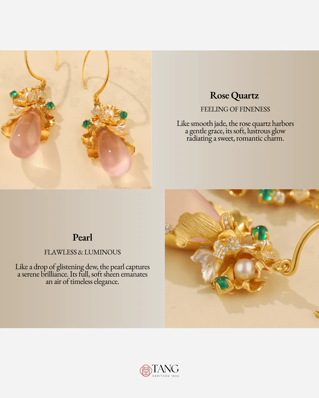 Gold Vermeil Peony Rose Quartz Drop Earrings - Image 4