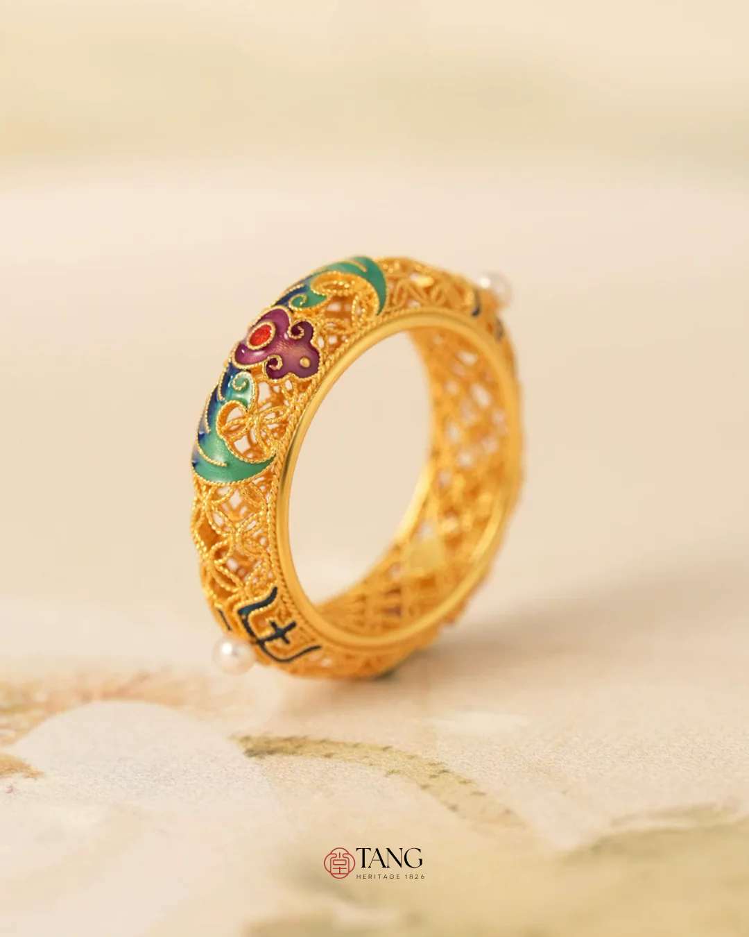 Gold Vermeil Wanshou Blessing Ring - Image 2