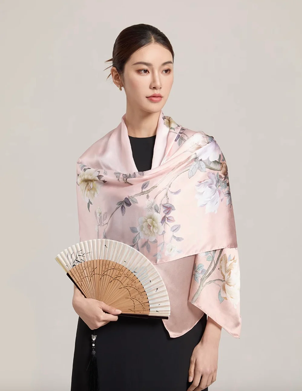 Melody of Peonies Mulberry Silk Scarf (170x53cm) - Image 3