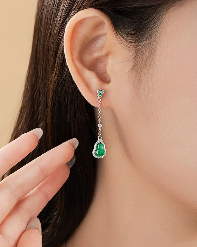 Mountain Mist African Jade Fortune Gourd Earrings - Image 4