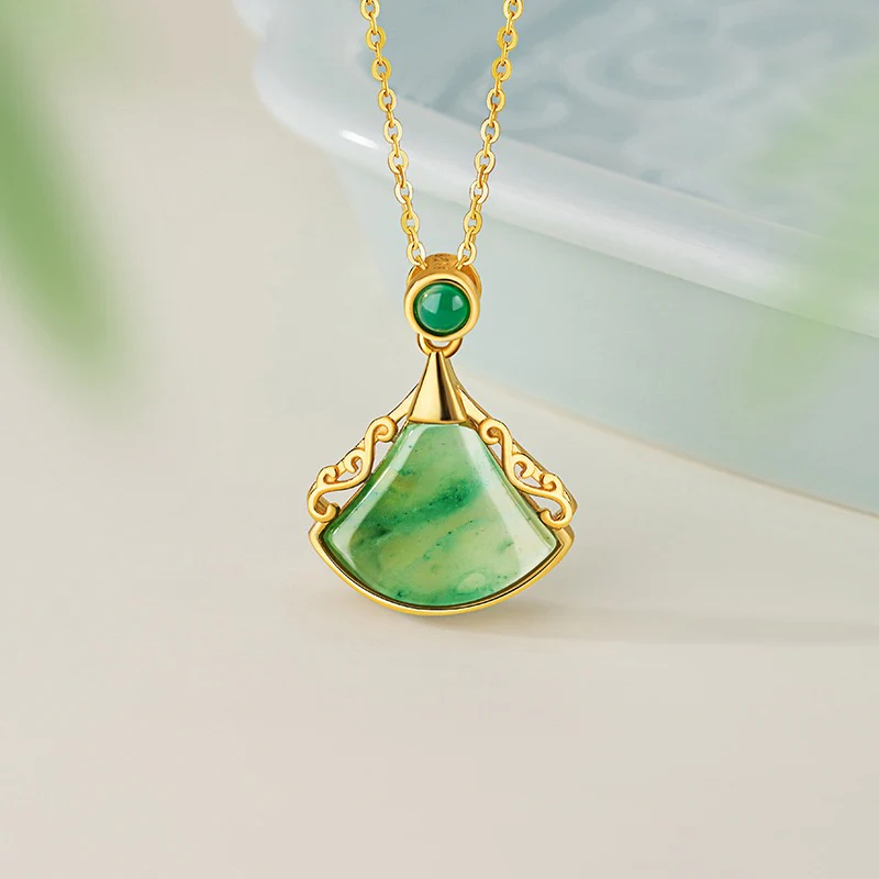 Mountain Mist African Jade Ruyi Fan Necklace - Image 5