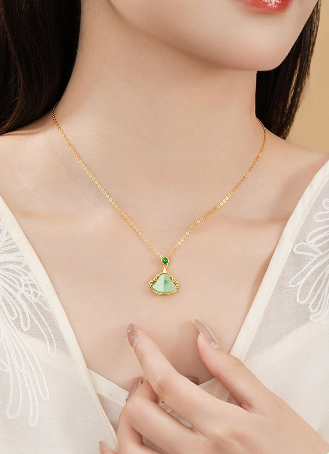 Mountain Mist African Jade Ruyi Fan Necklace - Image 6
