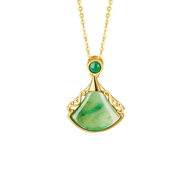 Mountain Mist African Jade Ruyi Fan Necklace - Image 7