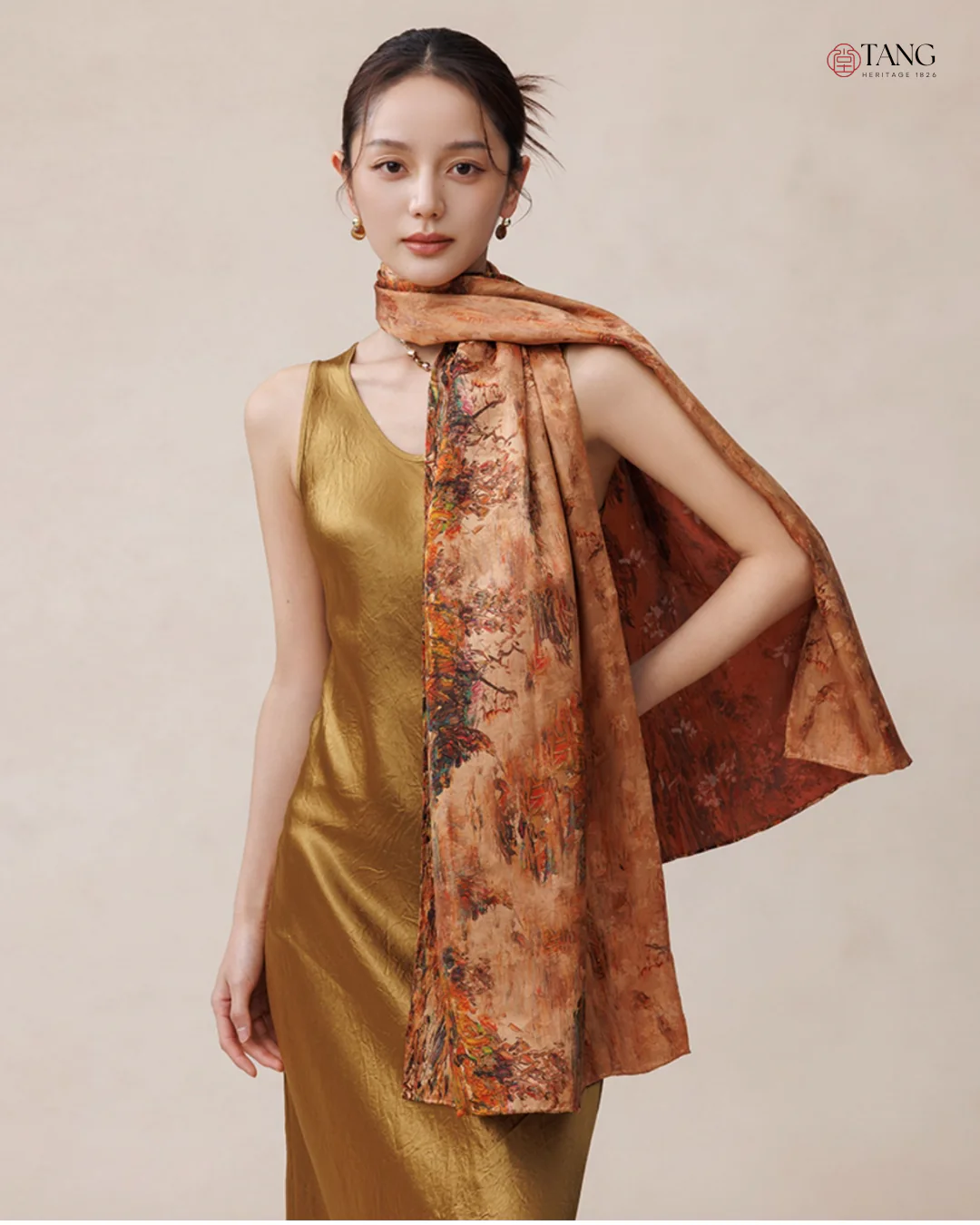 Peony Ember Cloud Silk Mulberry Scarf - Image 10
