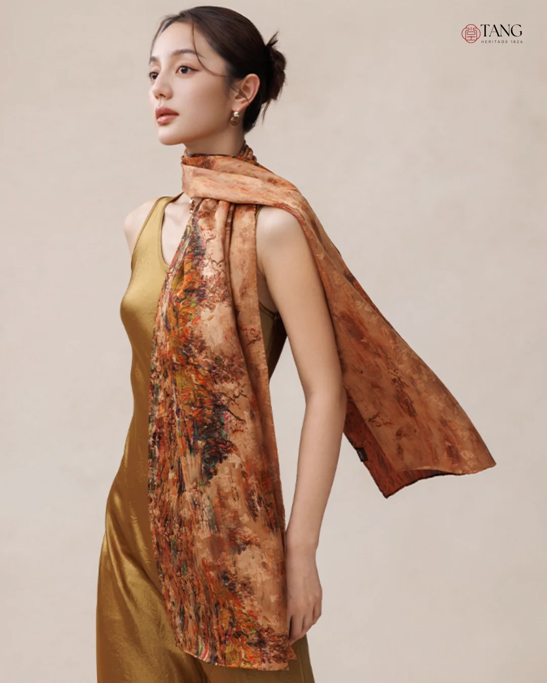 Peony Ember Cloud Silk Mulberry Scarf - Image 11
