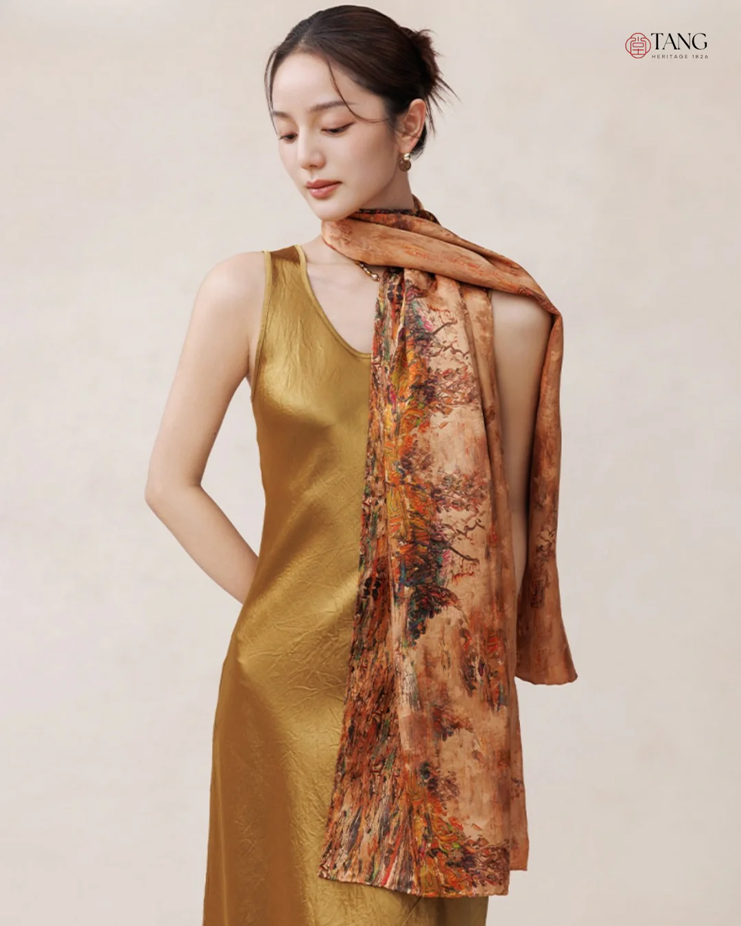 Peony Ember Cloud Silk Mulberry Scarf - Image 12