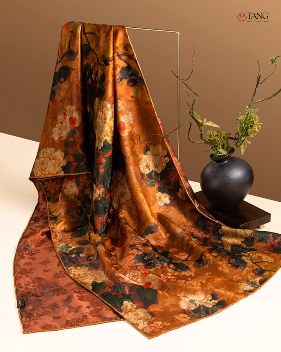 Peony Ember Cloud Silk Mulberry Scarf - Image 4