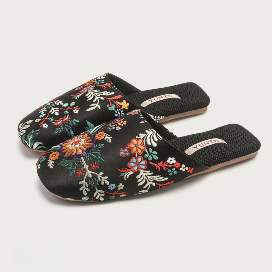 Hundred Flowers Embroidered Satin Women Indoor Slipper - Image 14