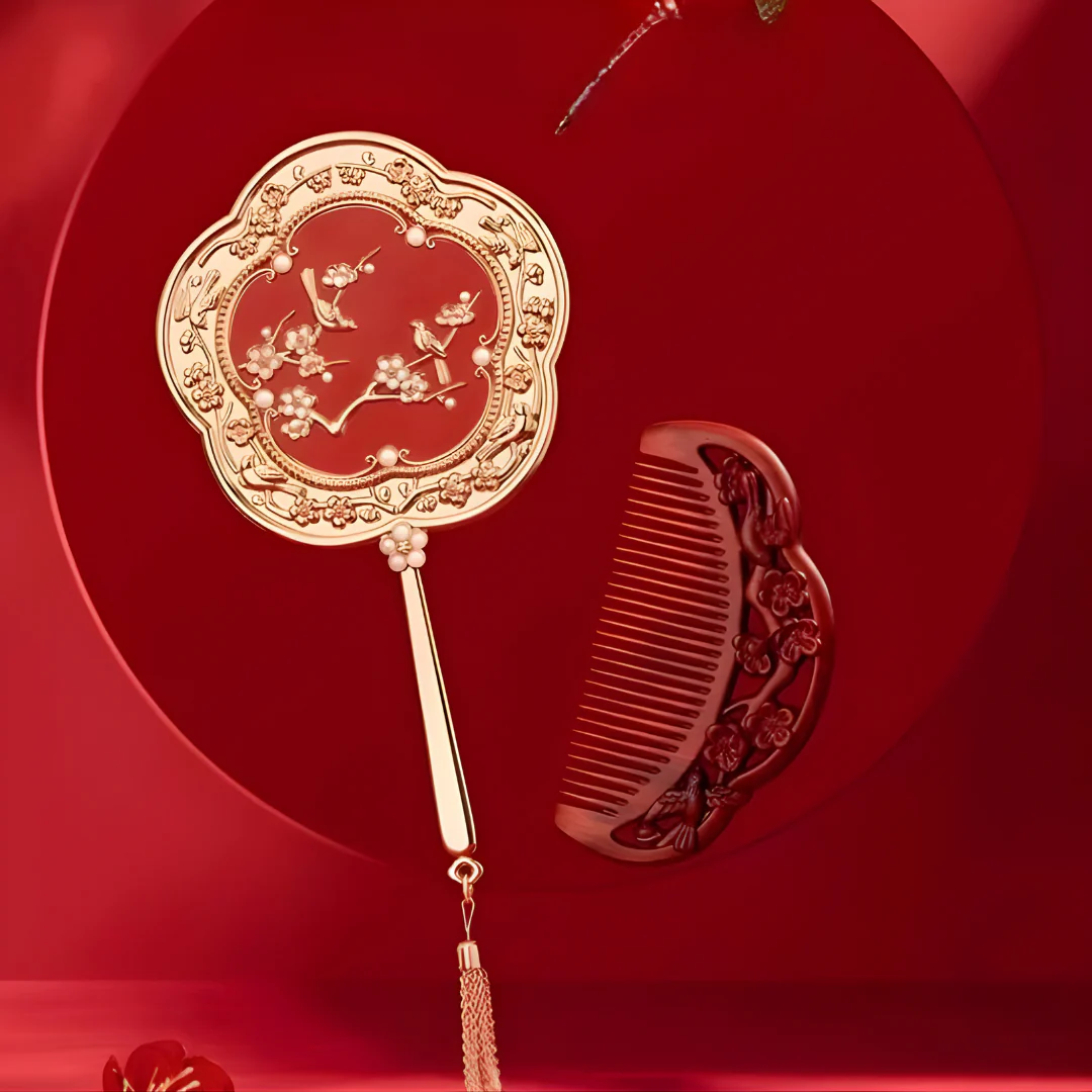 Plum Blessing Hand Mirror & Comb Set