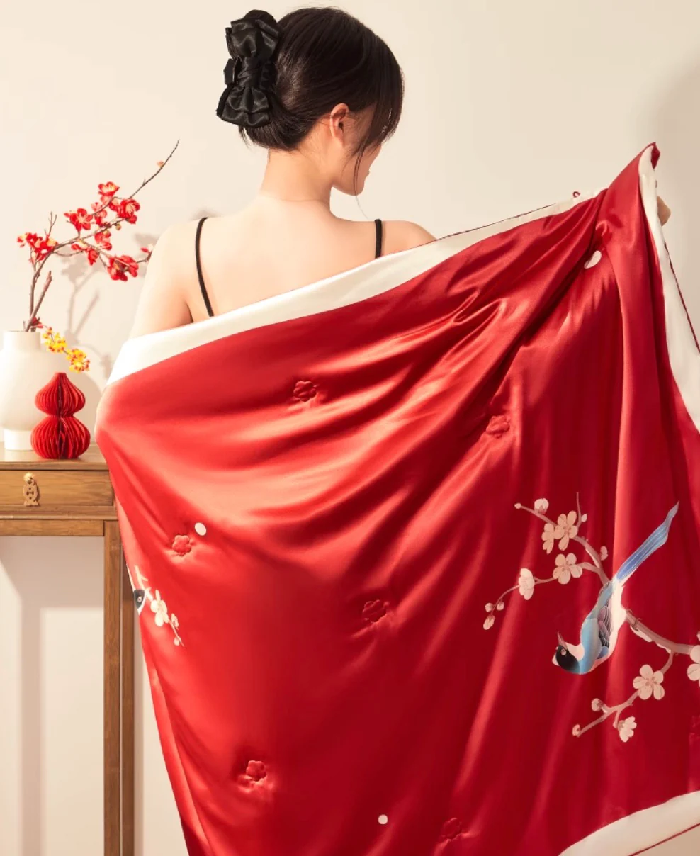 Plum Blossom Serenade Silk Blanket Gift Set - Image 3