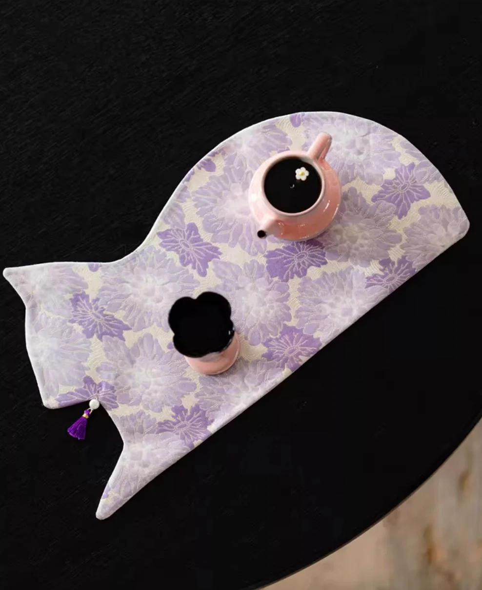 Purple Bloom Brocade Tea Mat Set - Image 3