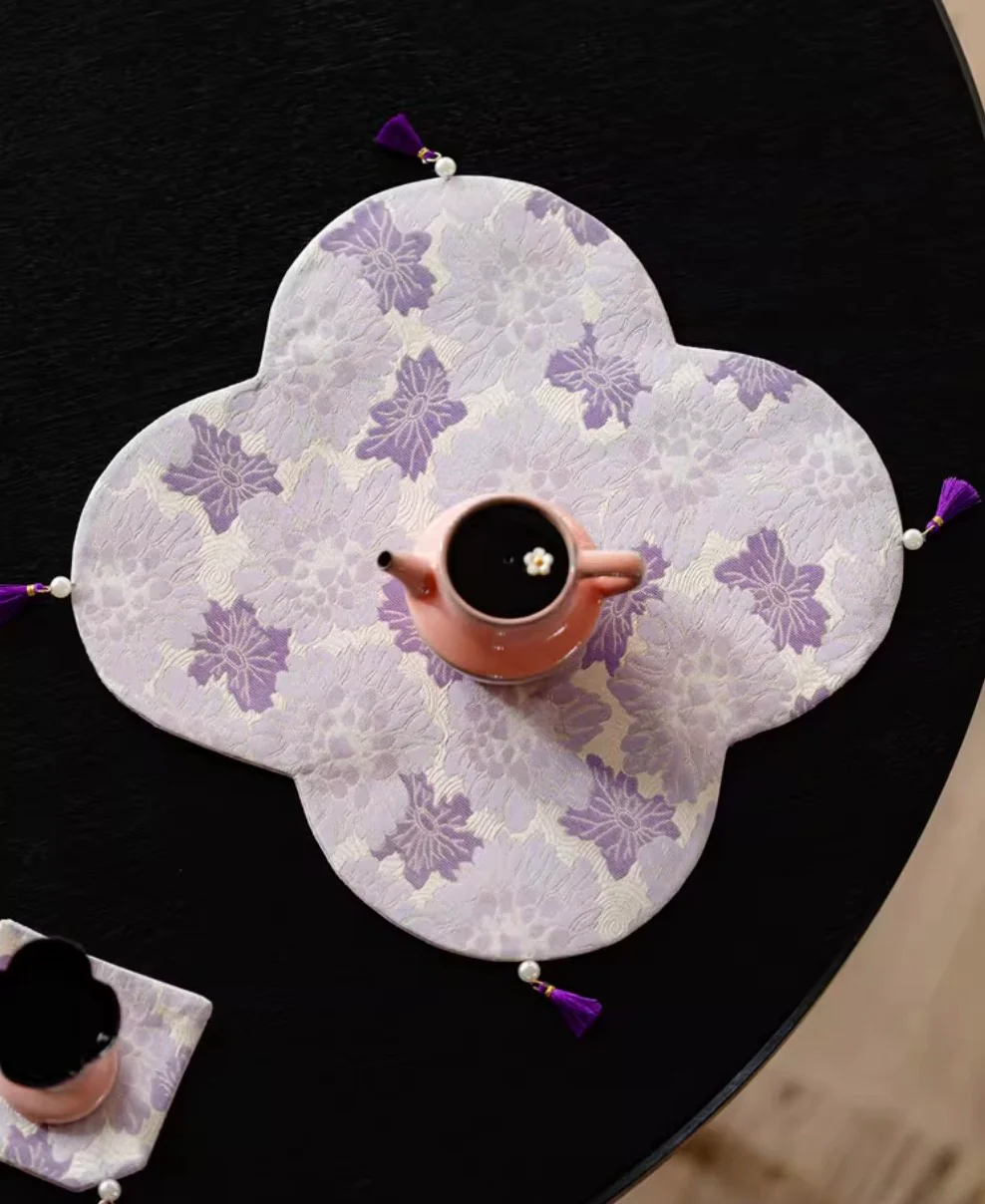 Purple Bloom Brocade Tea Mat Set - Image 4