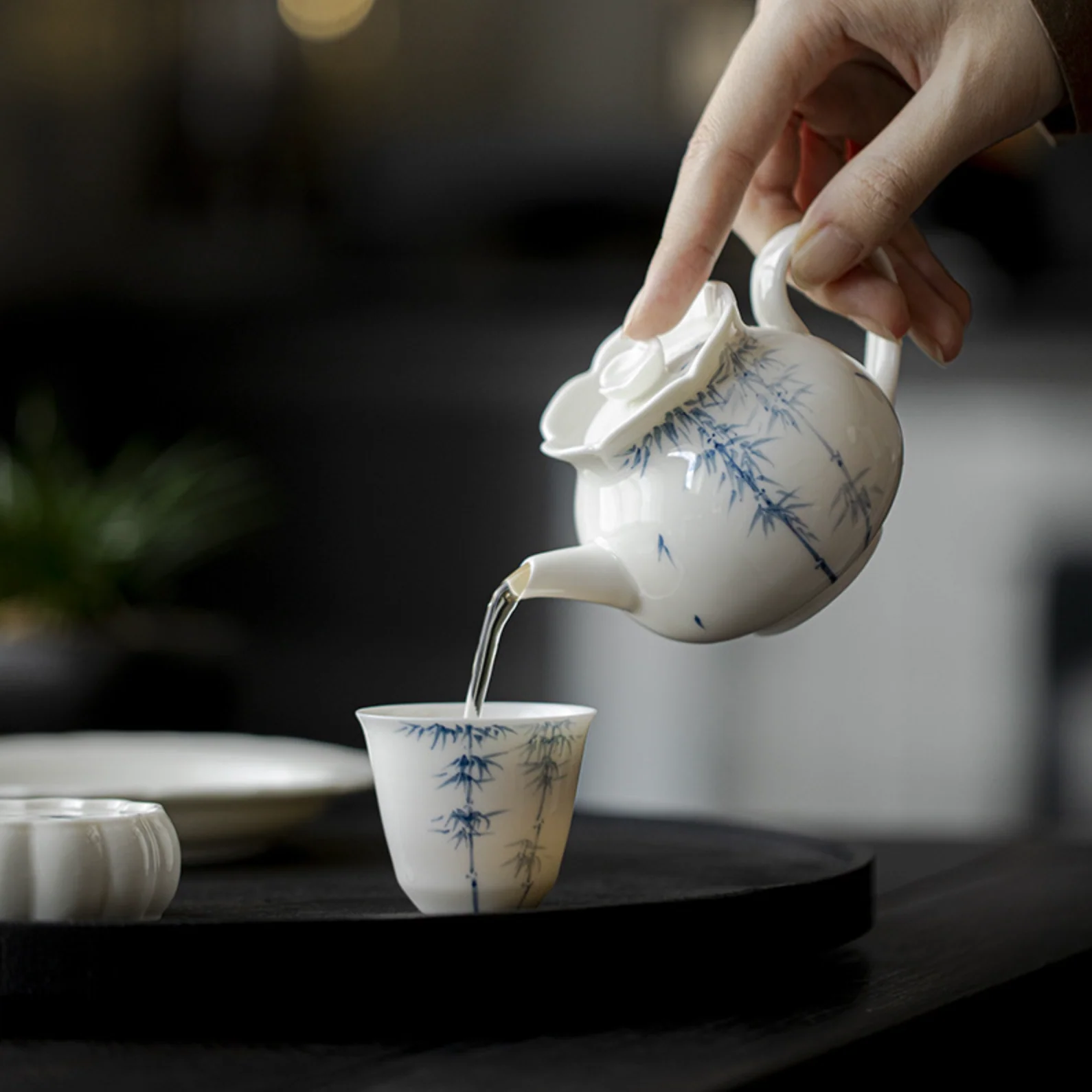 Qing Hua Bamboo Flower Mouth Tea Pot - Image 3