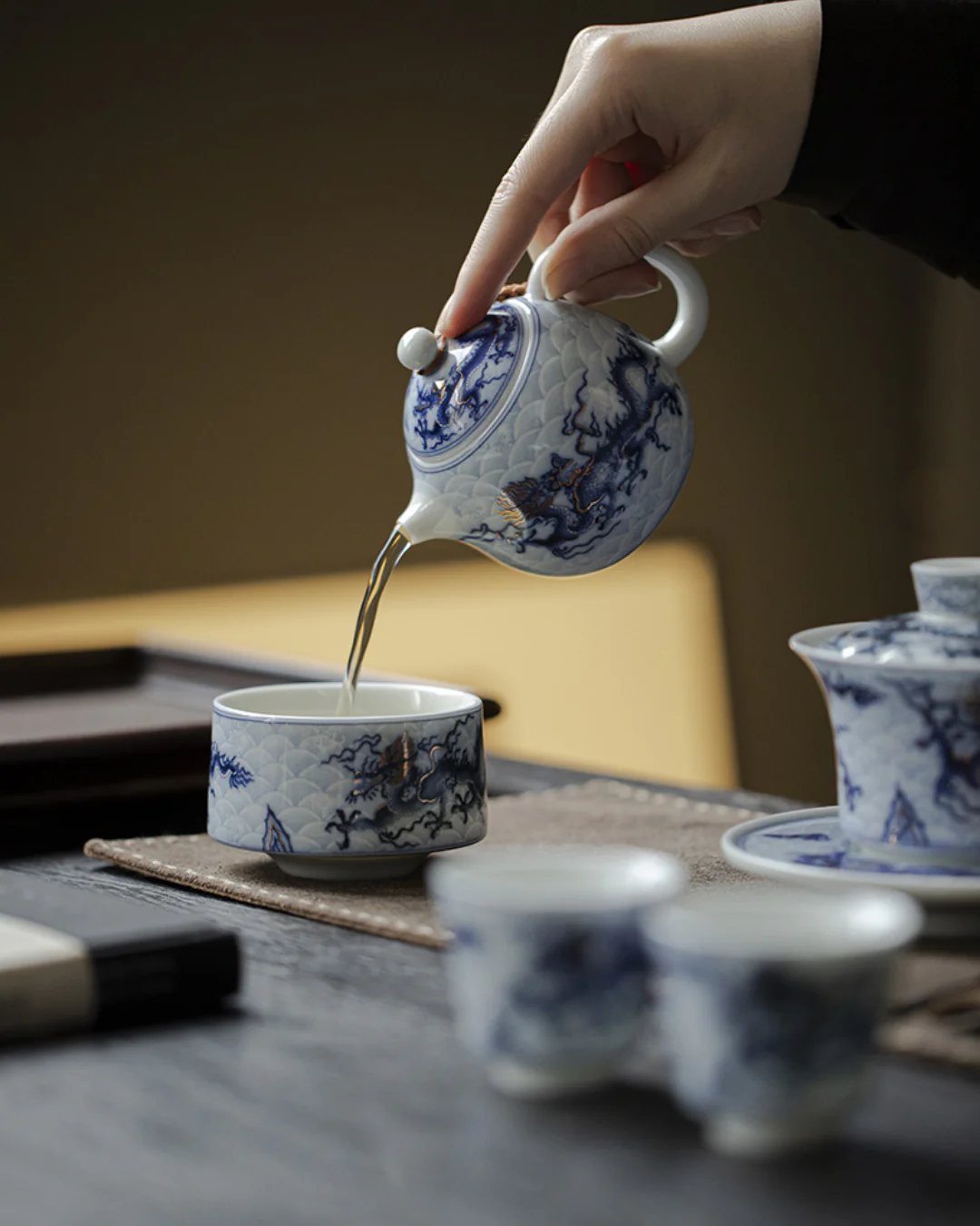 Qing Hua Dragon Sancai Tea Set - Image 16
