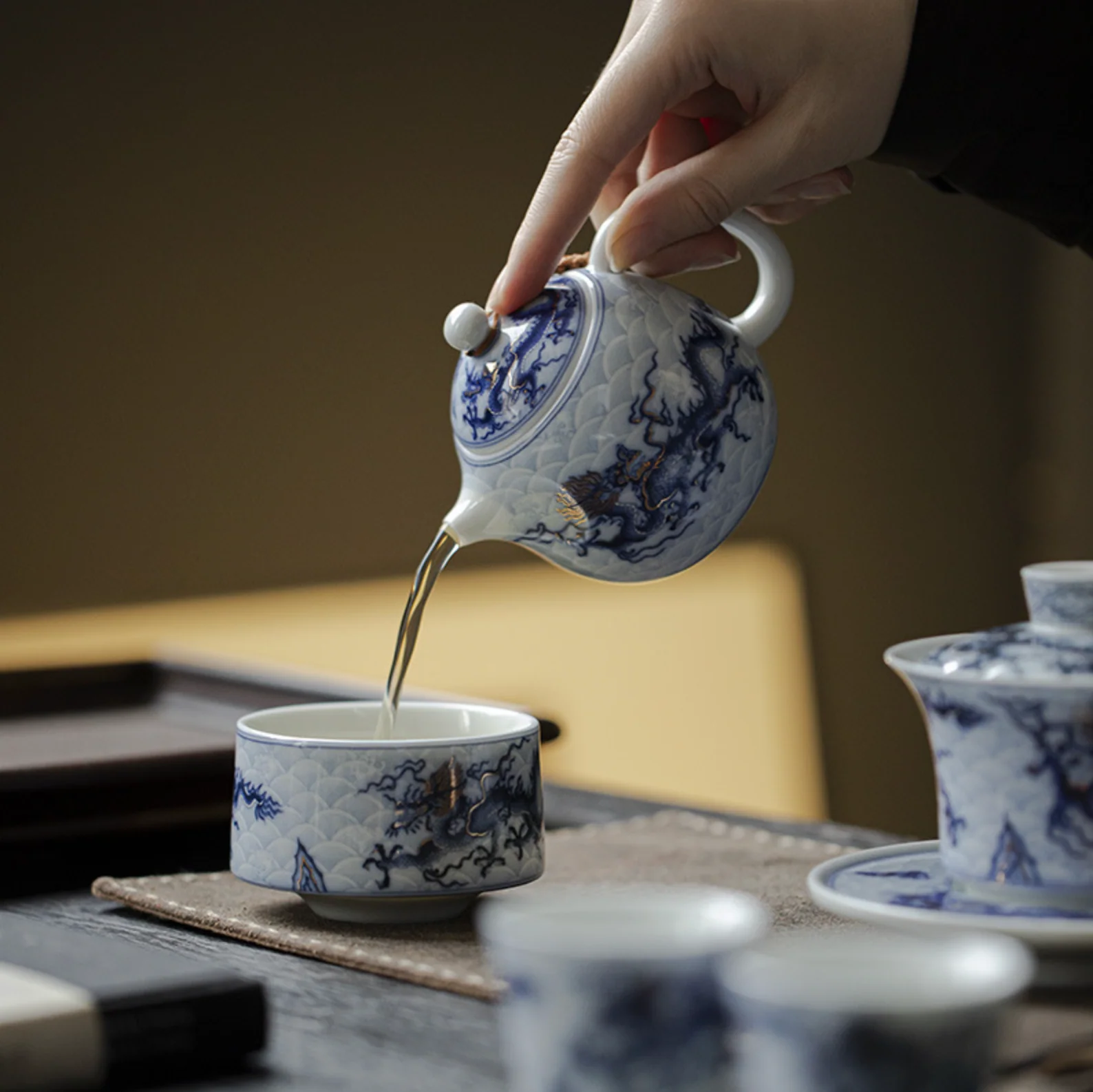 Qing Hua Dragon Sancai Tea Set - Image 3