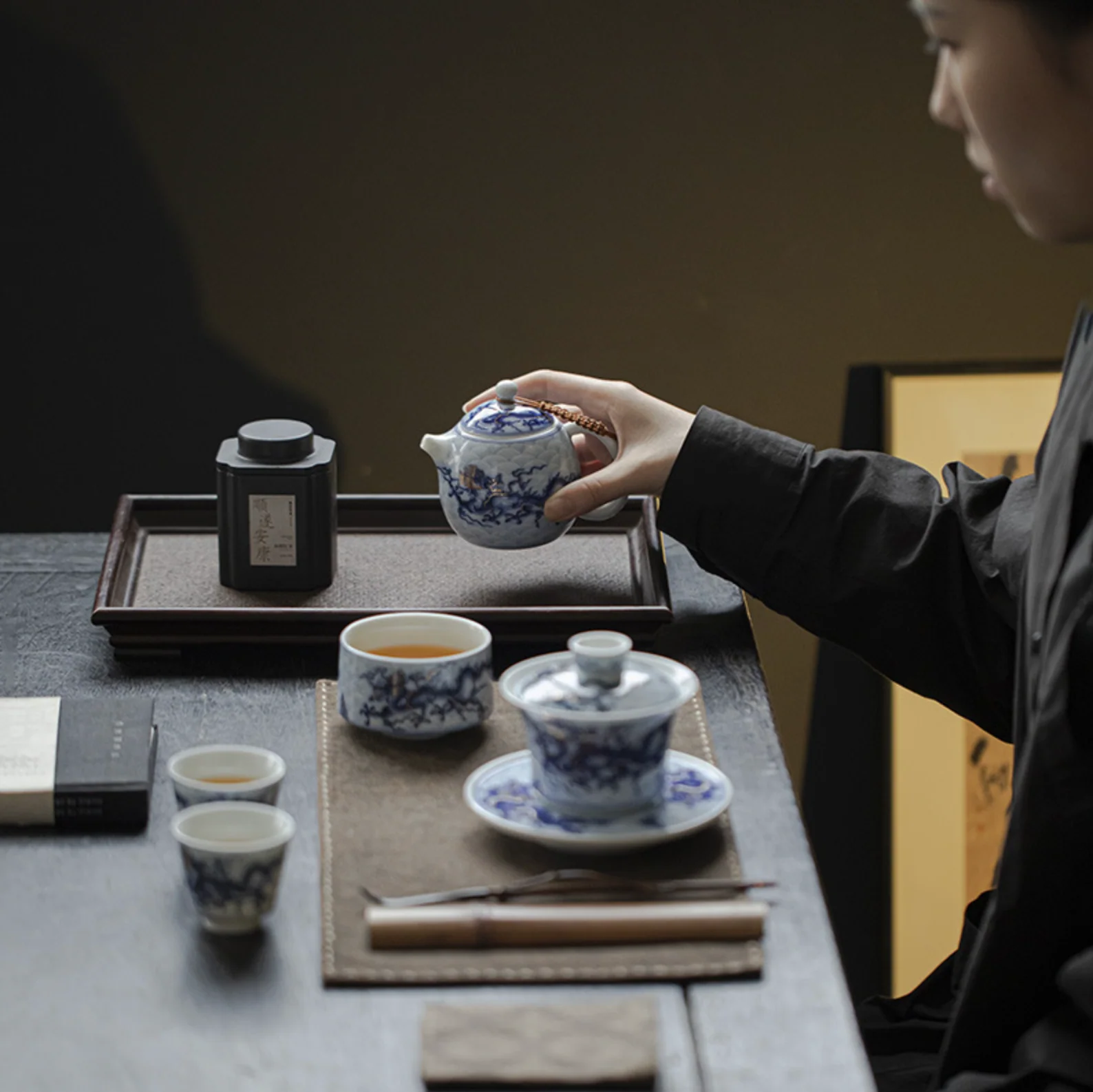 Qing Hua Dragon Sancai Tea Set - Image 4