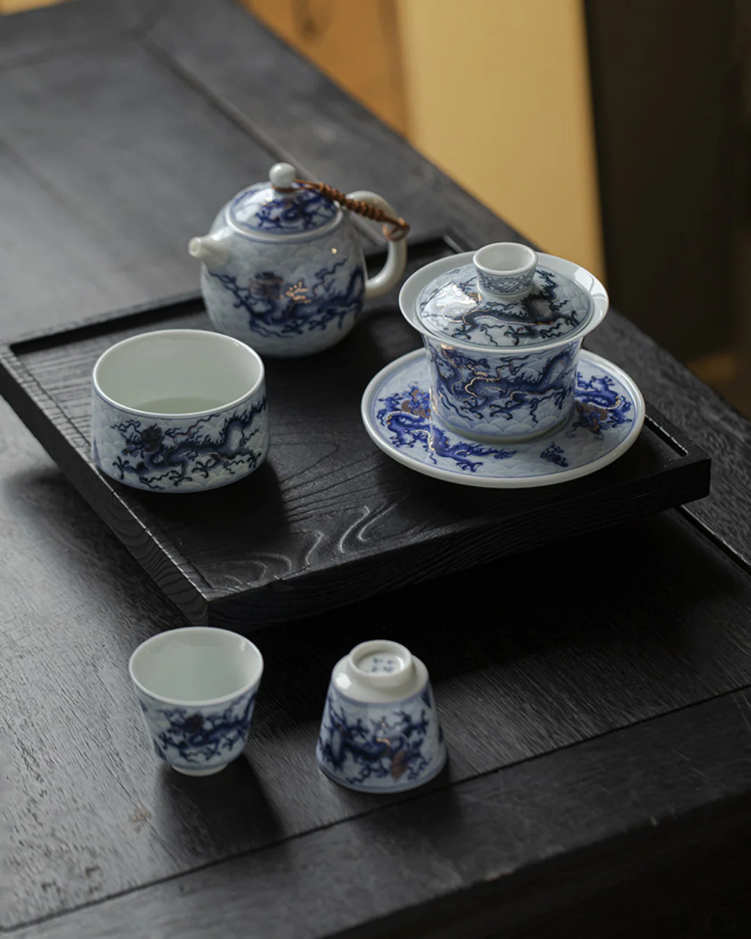 Qing Hua Dragon Sancai Tea Set - Image 9
