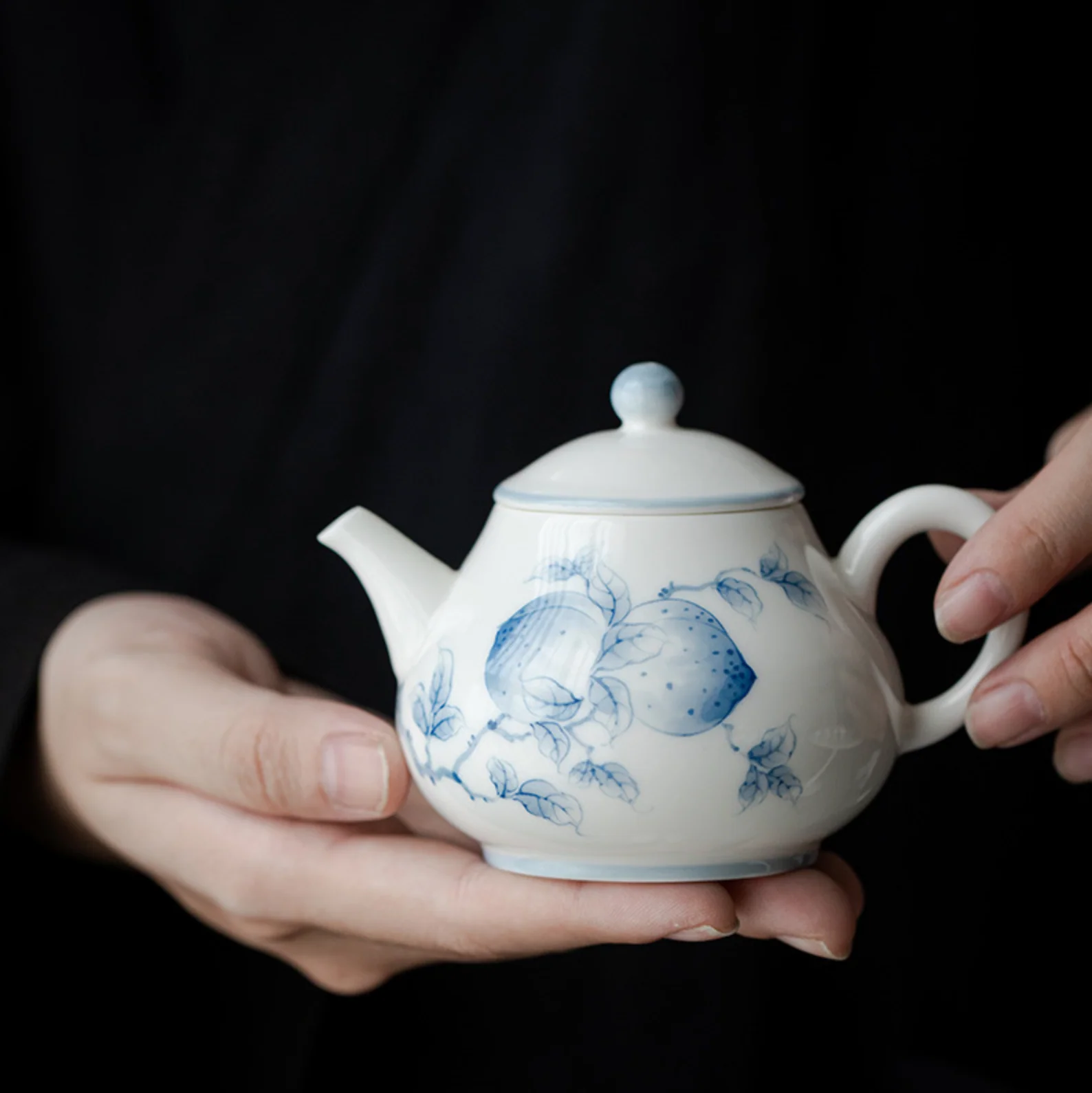 Qing Hua Longevity Peach Round Teapot - Image 3