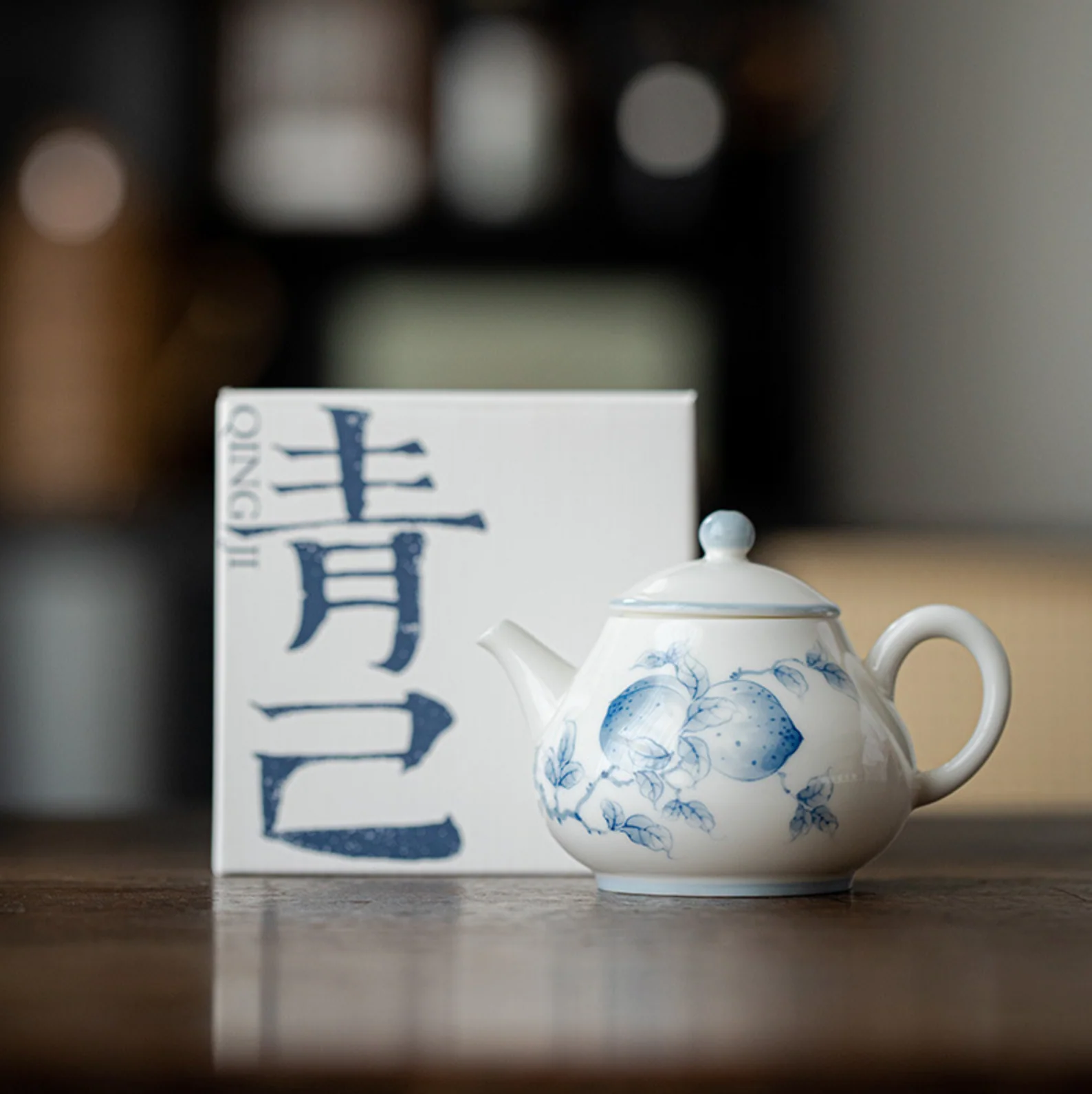 Qing Hua Longevity Peach Round Teapot - Image 5
